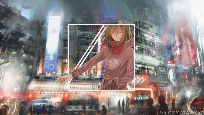 Anime girl in pink hoodie in futuristic city