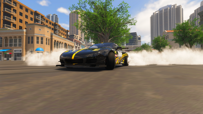Black Mazda RX-7 FD drifting in The Crew 2