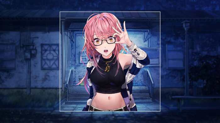 Anime girl with pink hair and glasses