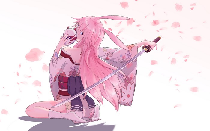Yae Sakura with Katana and Mask in Sakura Petals