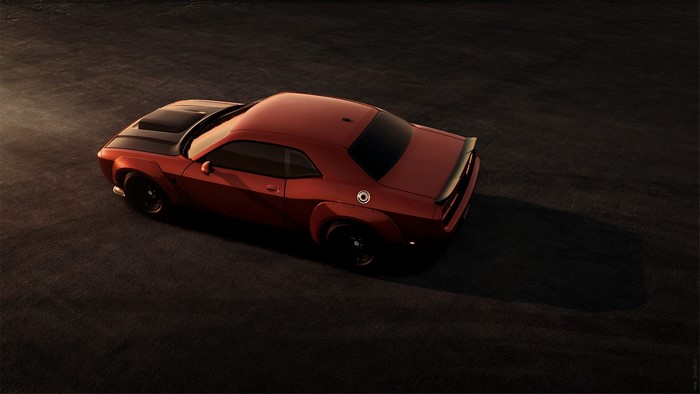 Red Dodge SRT Challenger Widebody from High Angle