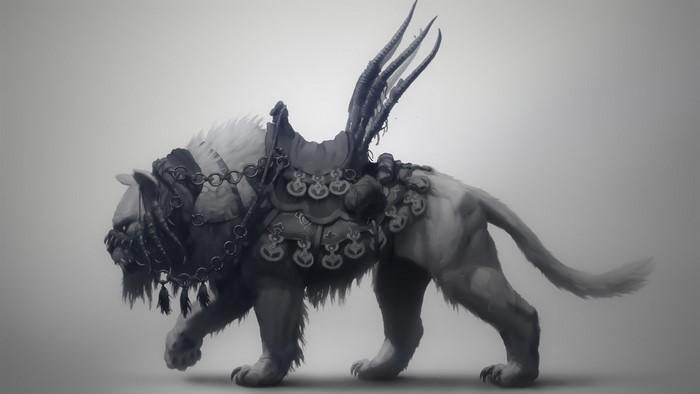 Fantasy creature with saddle and horns