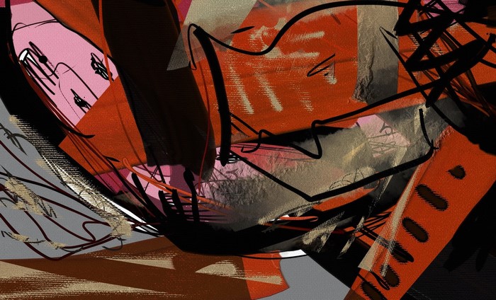 Abstract artwork with red and black elements