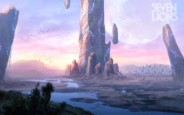 Seven Lions fantasy art landscape with floating rocks