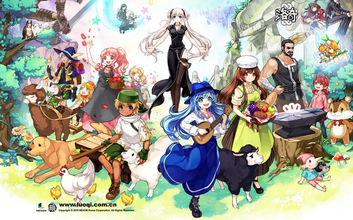 Mabinogi Heroes characters with animals and items
