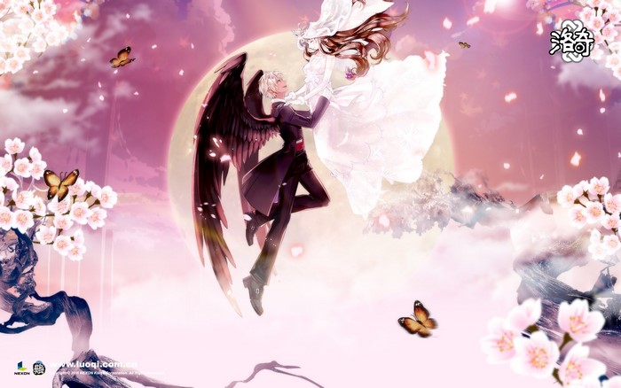 Mabinogi Heroes game poster with angel and demon characters