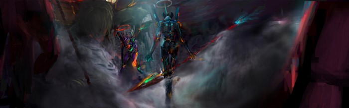 4K artwork of EVA Unit 01 and EVA Unit 06 from Neon Genesis Evangelion