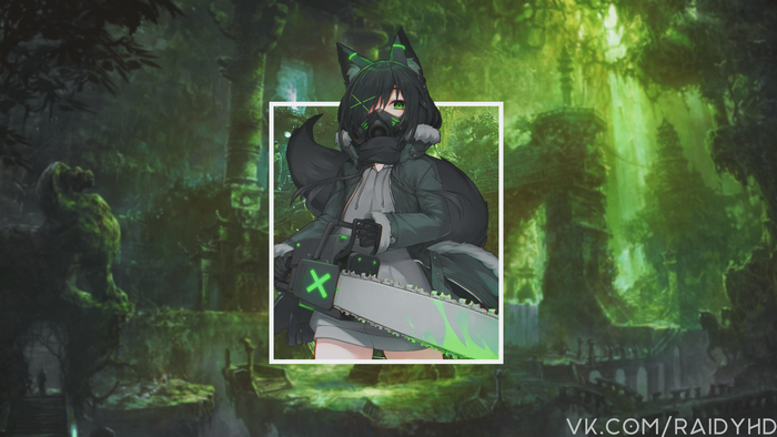 Anime girl with gas mask and chainsaw