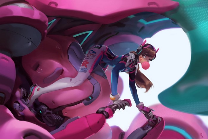 D.Va from Overwatch in a pink mech