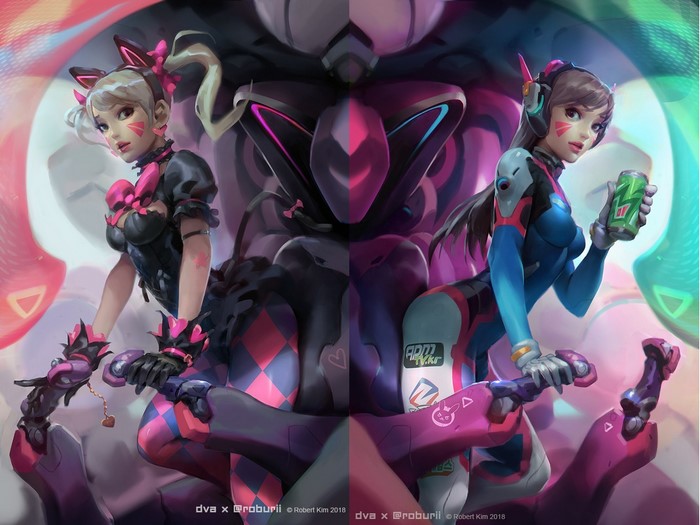 D.Va from Overwatch in two outfits