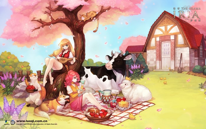 Mabinogi Heroes game poster with characters and farm animals