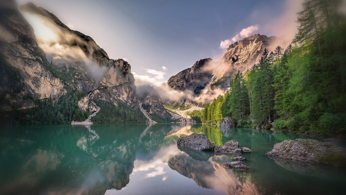 4K Lake Reflection Mountains Landscape Nature