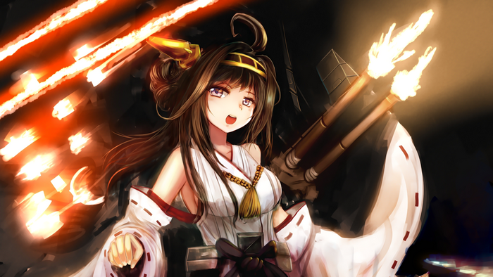 Kongou from Kantai Collection firing weapons