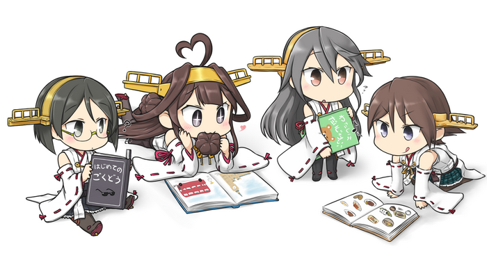 Kantai Collection characters studying and eating