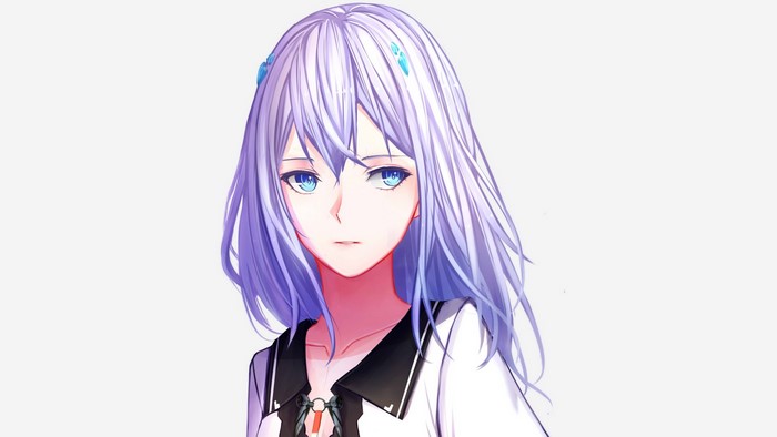 Lacia from Beatless with white hair and blue eyes