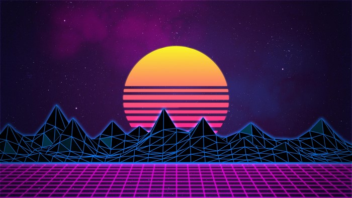 4K Vaporwave Mountains Sunset Grid