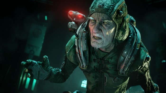 Elderly man with cybernetic implants from Rage 2