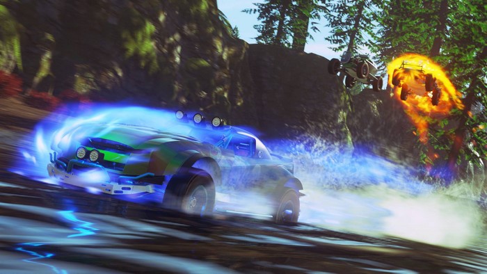Off-road racing game with vehicles in motion