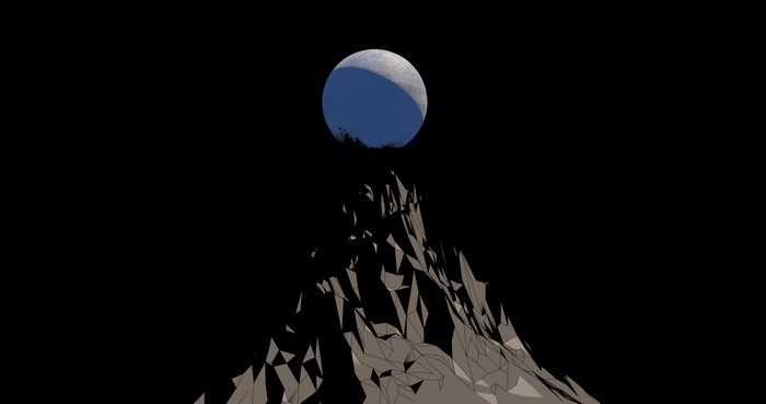 Low poly mountains with a crescent moon