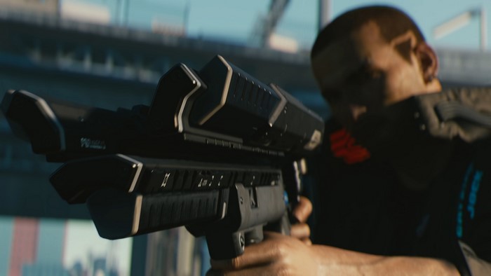 Man holding a rifle in Cyberpunk 2077