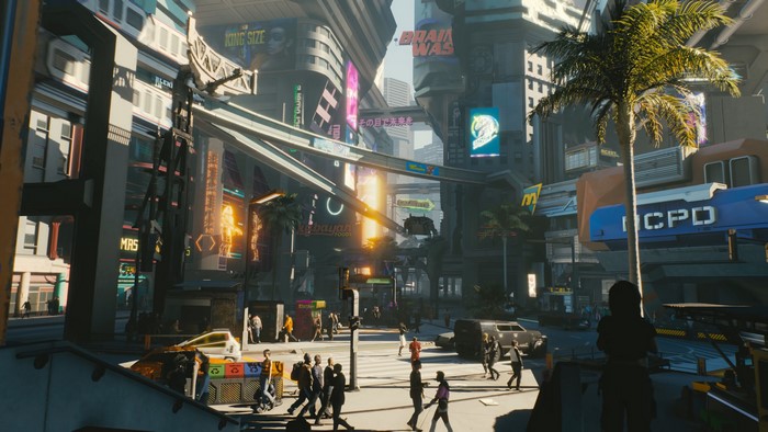 Cyberpunk 2077 futuristic city street