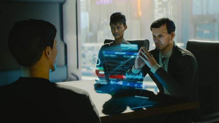 Cyberpunk 2077: Meeting with holographic display