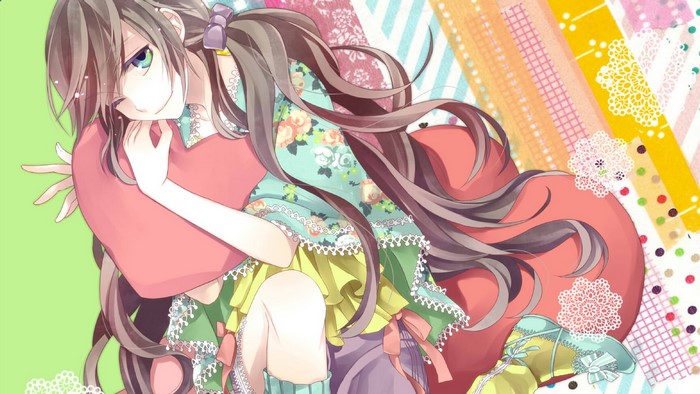 Anime girl with brown hair holding a pink heart
