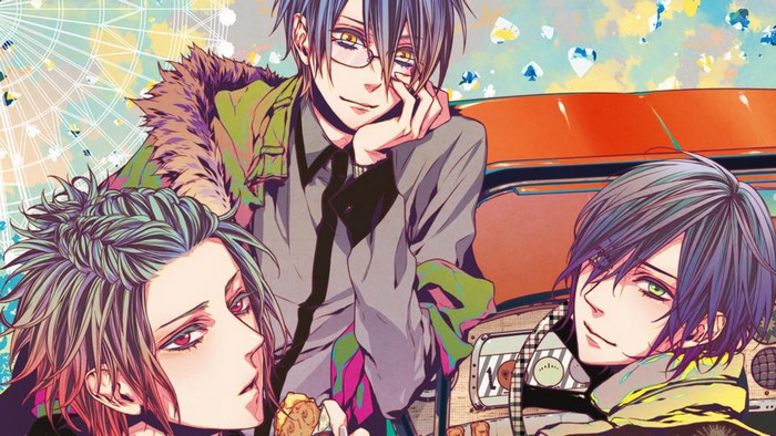 Anime boys with colorful hair and clothes