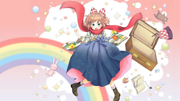 Anime girl with scarf and suitcase