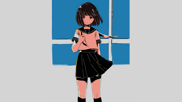 Anime girl in school uniform by window