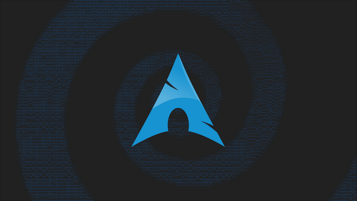 Arch Linux logo with abstract blue spiral pattern