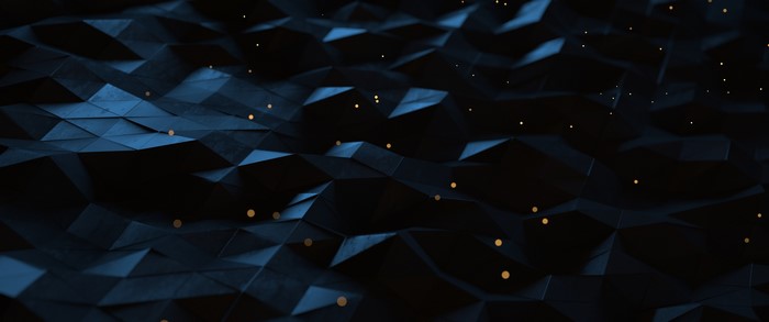 Abstract blue polygon art with golden dots
