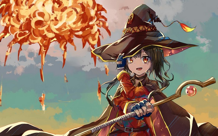 Megumin from KonoSuba casting a spell
