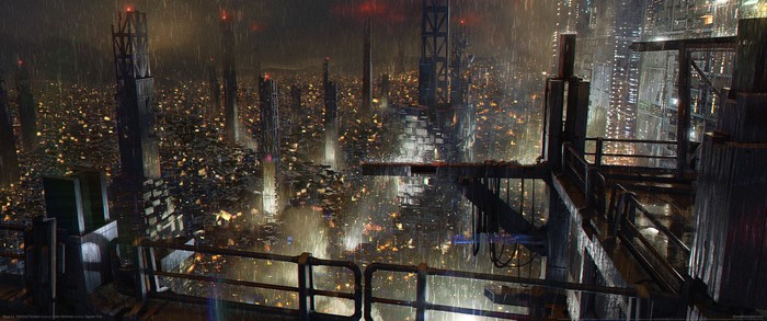 Cyberpunk city at night in the rain, Deus Ex: Mankind Divided
