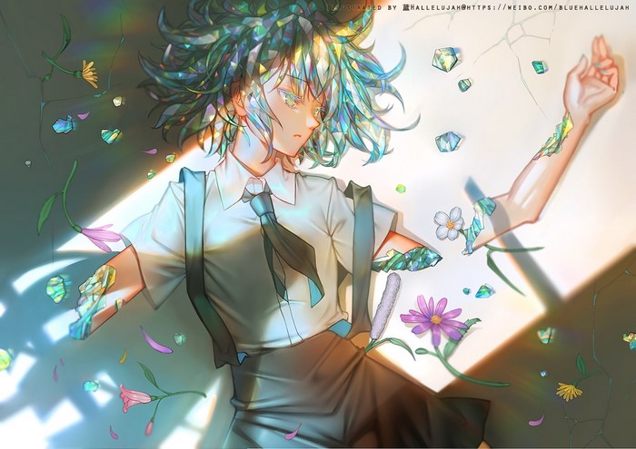 Phos from Houseki no Kuni with jewels and flowers