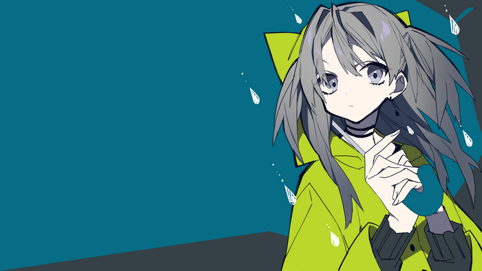 Anime girl with gray hair holding an umbrella in the rain