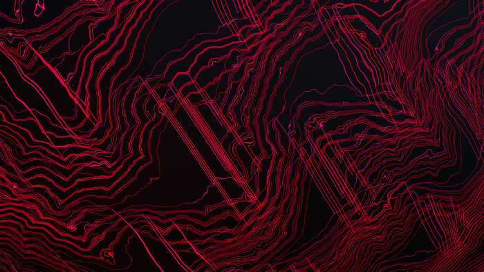 Abstract Red Topographic Lines on Black Background