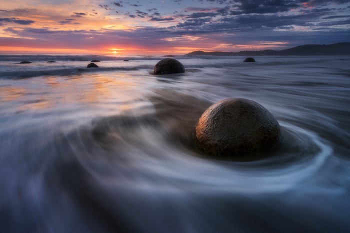 Moeraki Boulders at sunrise, New Zealand