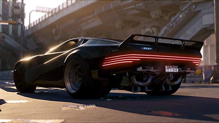 Cyberpunk 2077 futuristic car with neon lights