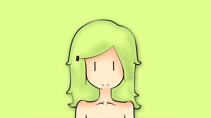 Anime girl with green hair on a light green background