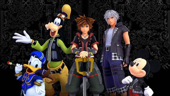 Sora, Riku, Donald, Goofy, and Mickey Mouse from Kingdom Hearts