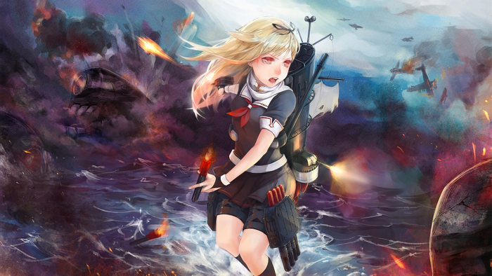Yuudachi from Kantai Collection in battle