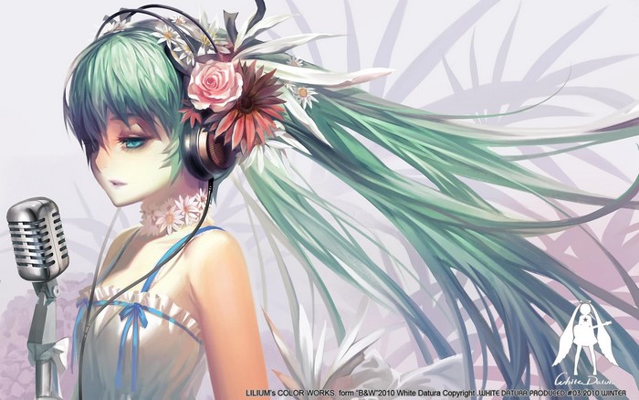 Hatsune Miku with Headphones and Microphone