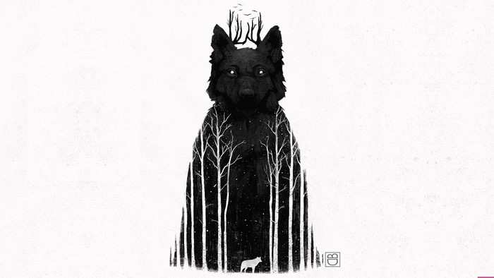 Artwork of a black wolf with a forest inside, by Dan Burgess