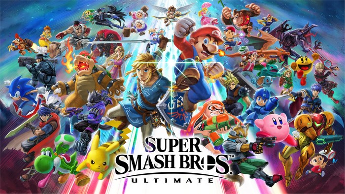 Super Smash Bros. Ultimate game art with many characters