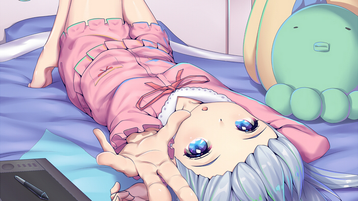 Izumi Sagiri from Eromanga-sensei lying on bed with tablet