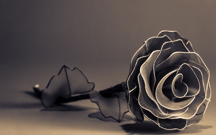 Sepia toned fabric rose with shallow depth of field