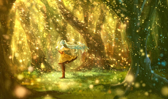 4K Hatsune Miku in a sunlit forest