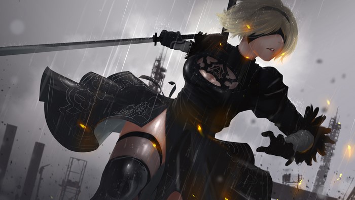 4K NieR: Automata 2B with Sword in Rain