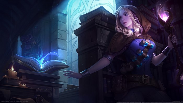 Lux from League of Legends with a magical book